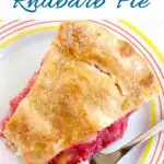 a pinterest image of rhubarb pie with text overlay