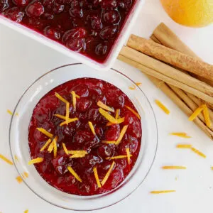 a bowl of cranberry sauce.