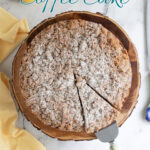 a pinterest image for banana coffee cake with text overlay.