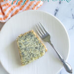 a pinterest image for citrus poppy seed cake with text overlay.