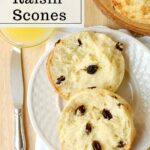 a pinterest image for raisin scones with text overlay.