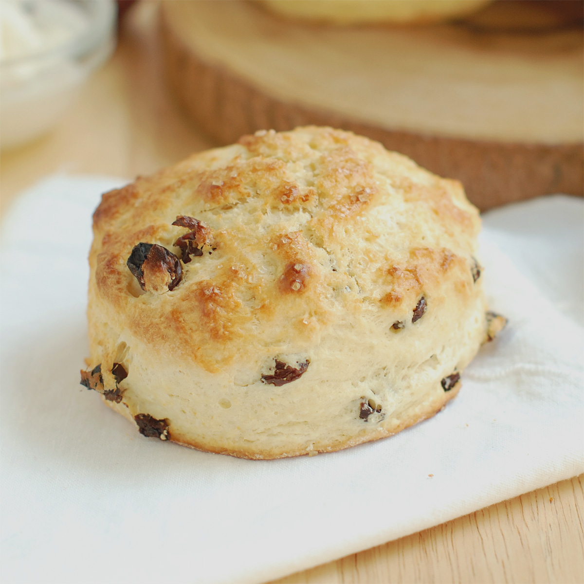 an english scone on a white napkin.