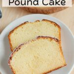 a pinterest image for honey pound cake with text overlay.