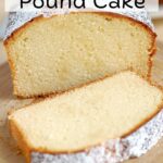 a pinterest image for honey pound cake with text overlay.