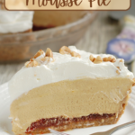 a pinterest image for peanut butter mousse pie with text overlay.