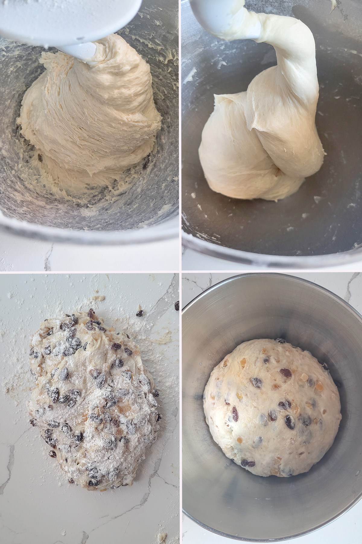 stollen dough mixing a steel bowl.