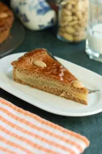 a slice of speculaas cake with almond paste filling