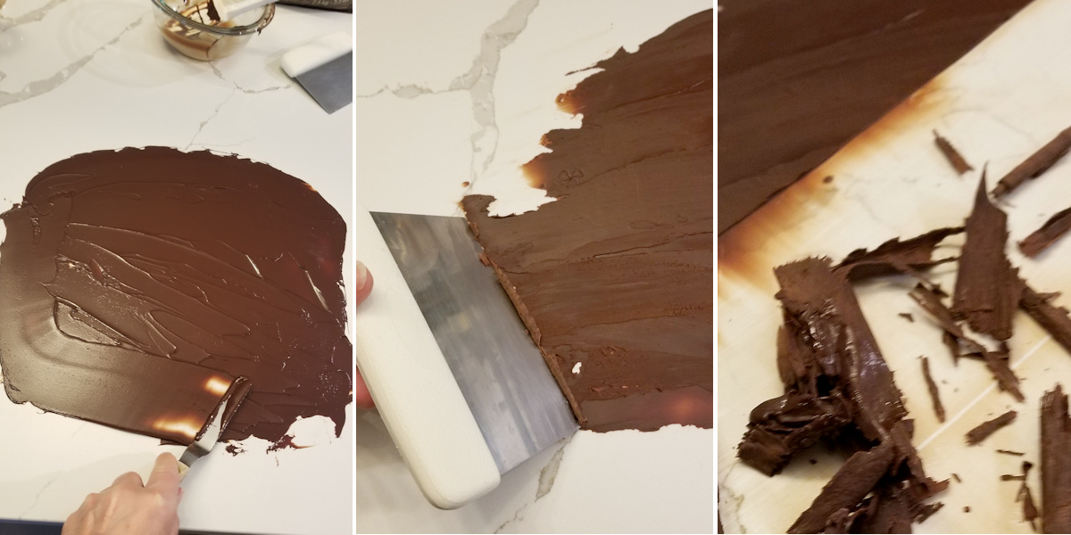 chocolate smeared on marble. Chocolate scraped from marble.