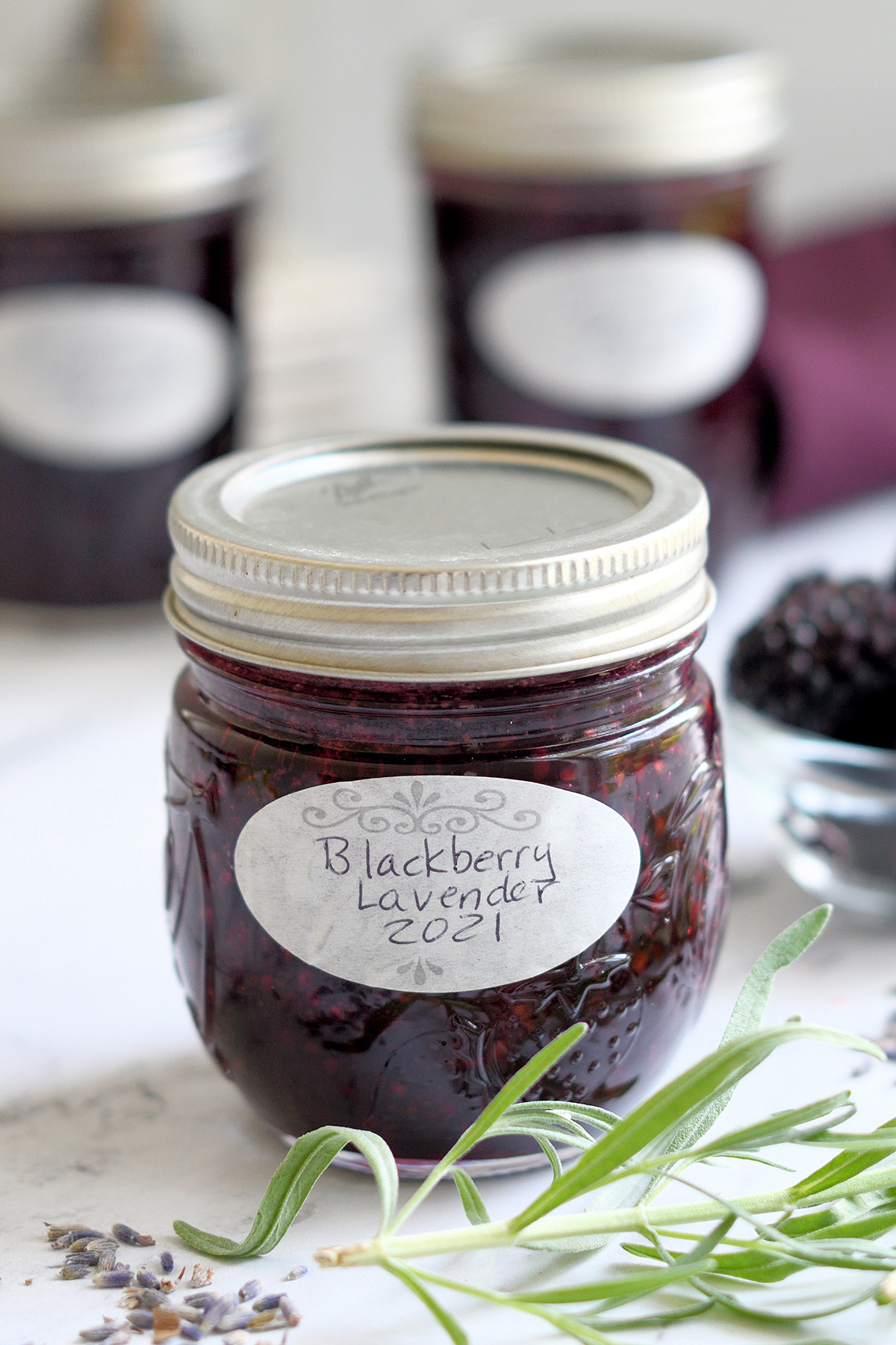 a jar of blackberry lavender preserves.
