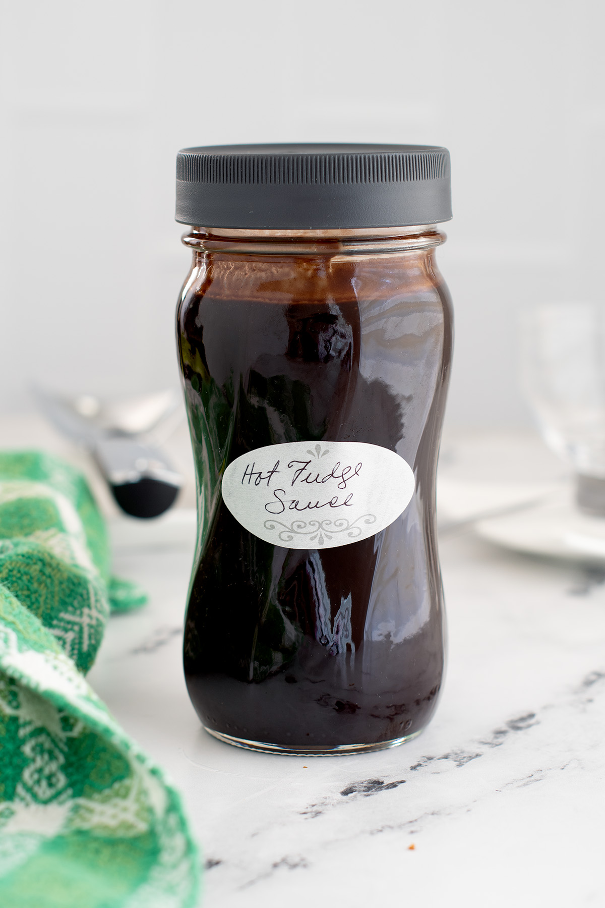 a jar of hot fudge sauce.