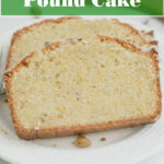 a pinterest image for pistachio pound cake with text overlay.