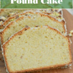 a pinterest image for pistachio pound cake with text overlay.