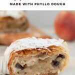 a pinterest image for apple strudel with text overlay.