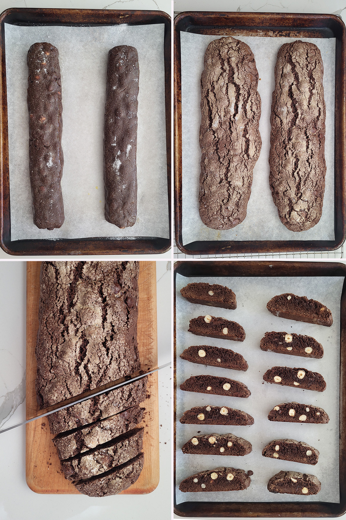 photo collage of shaping and baking biscotti.