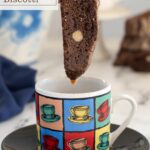 a pinterest image for chocolate hazelnut biscotti with text overlay.