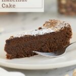 a pinterest image for chocolate hazelnut cake with text overlay.