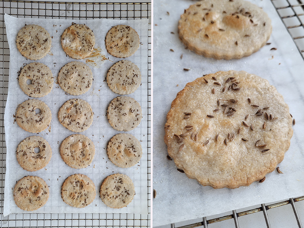 a tray of cookies cooling on a rack.