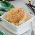 a pinterest image for pear cobbler with text overlay.